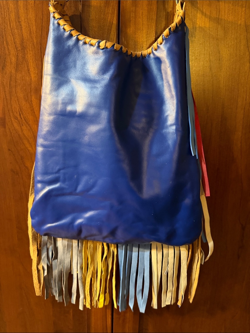 Handmade Multicolor Leather Fringe Shoulder Bag - Picture 4 of 5